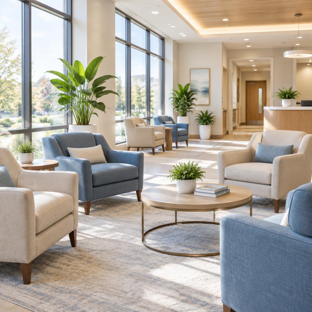 Illustrative modern clinic waiting lounge