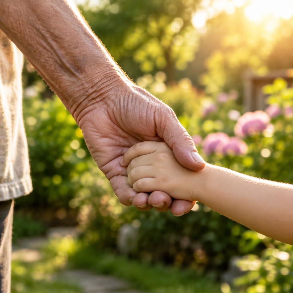 Illustrative caring moment between generations